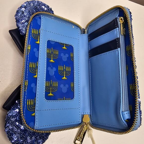 Loungefly Disney Minnie Mouse Hanukkah Sequin Zip Around Wallet NWT - Picture 3 of 8
